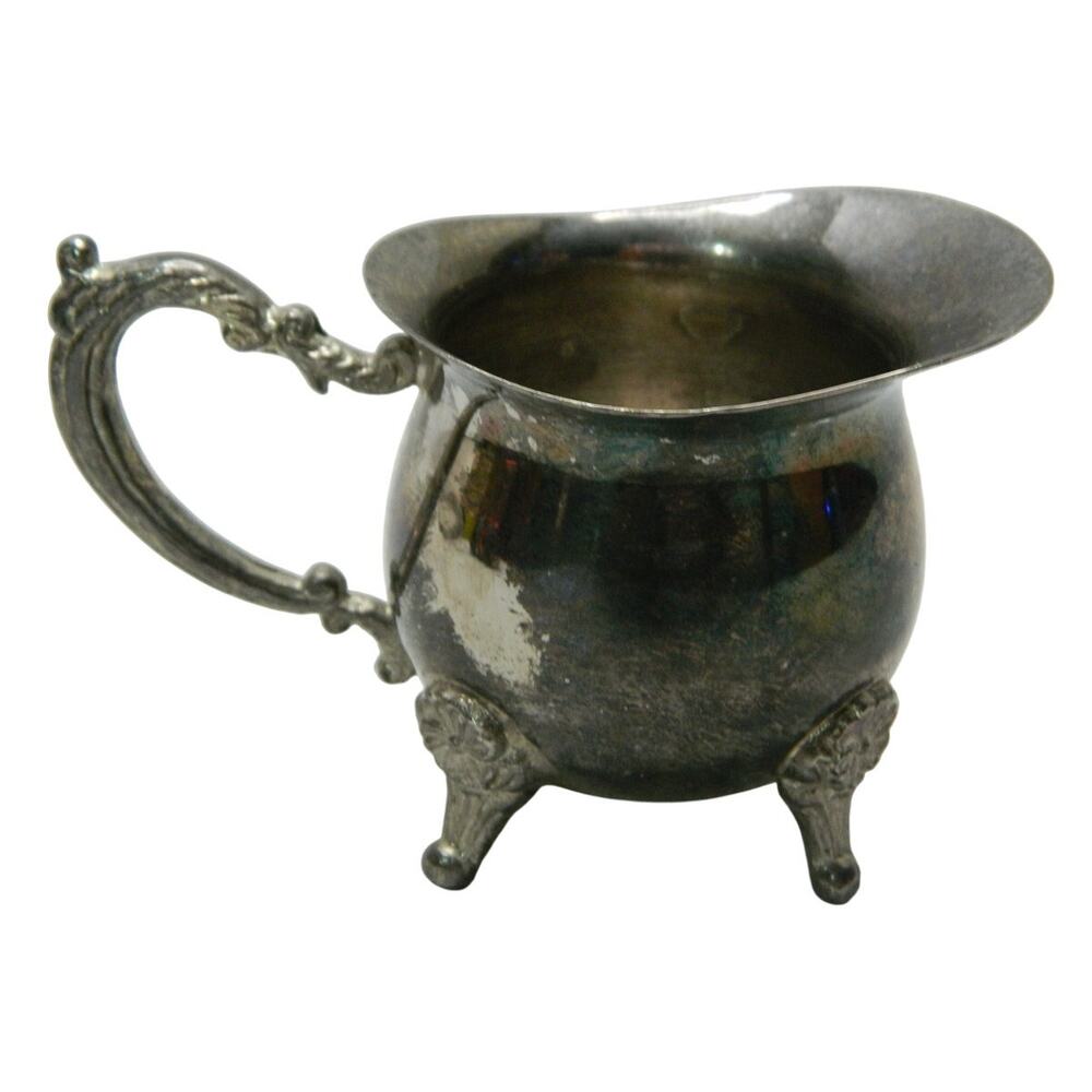 Antique 1950s Creamer Bowl Ornate Floral Handle Sliver Tone
